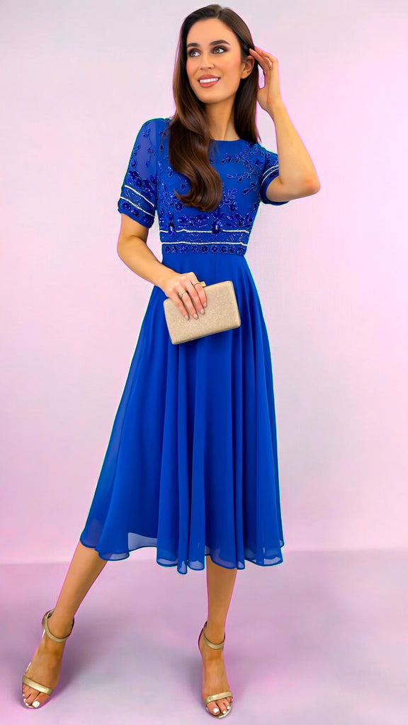 4-A2281 Libra Royal Embellished Flare Dress