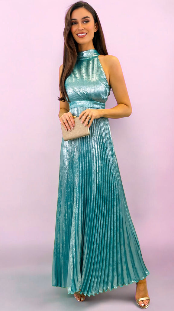 4-A2326 Duckegg Laminate Pleat Dress