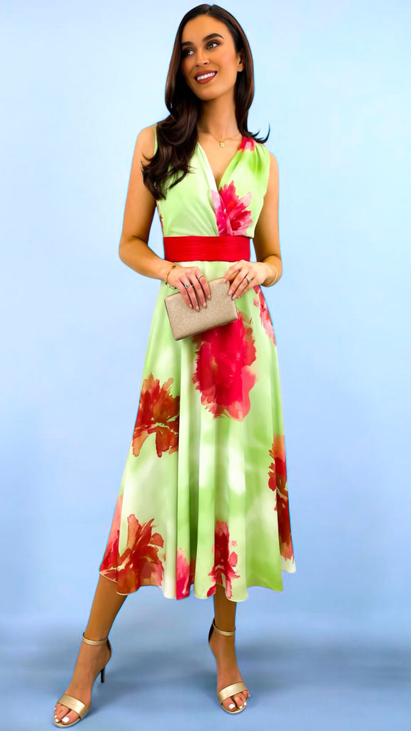 4-A2350 Arger Lime Floral Flare Dress