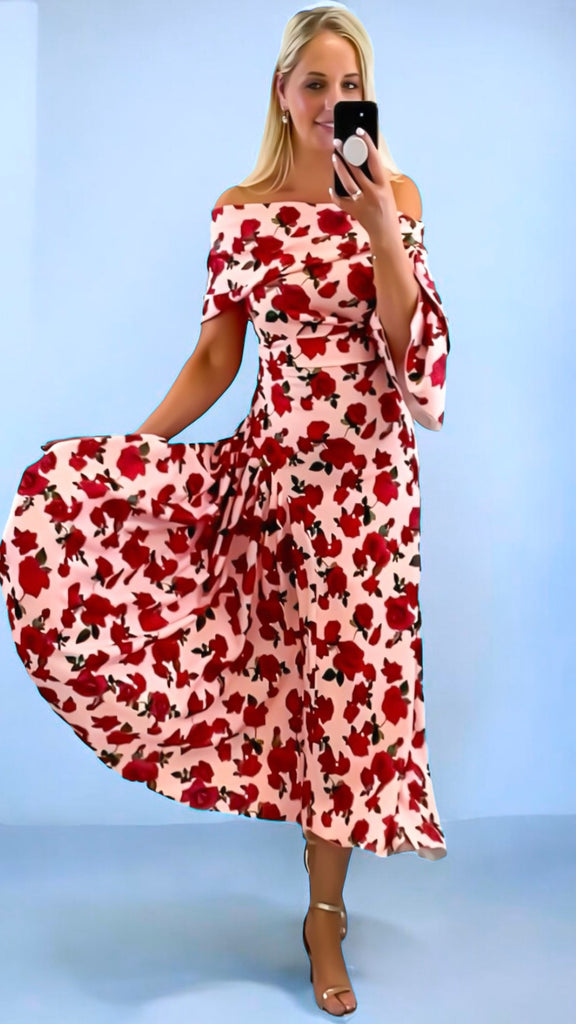 4-A2345B Inda Pink Floral Fit & Flare Dress