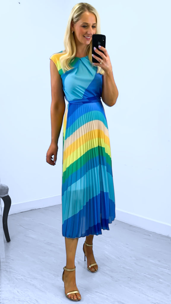 4-A2389 Spicy Turquoise Print Pleat Dress