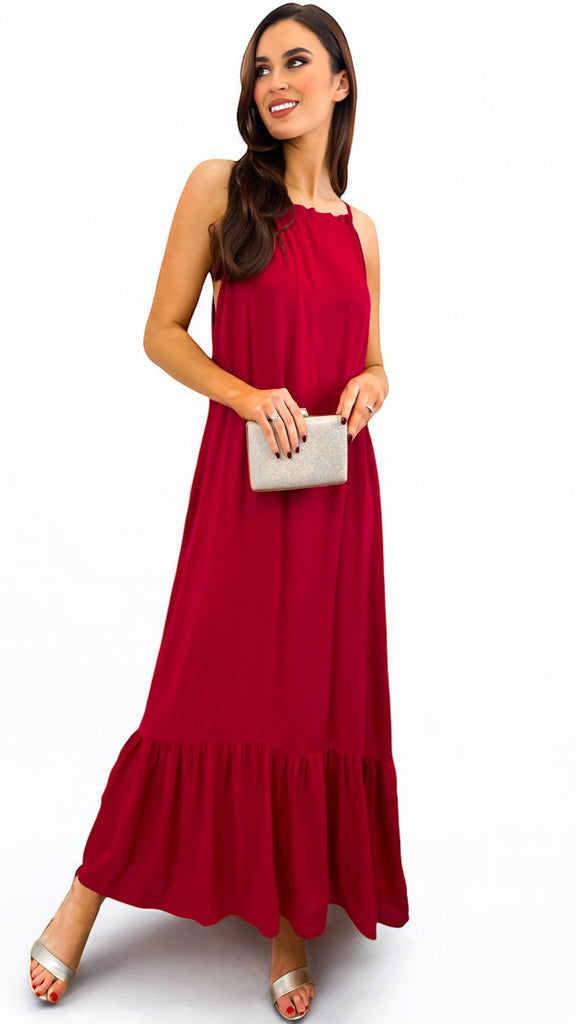 4-A2397 Charlo Wine Red Oversized Dress