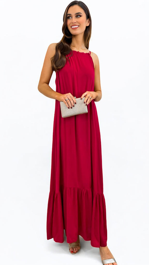 4-A2397 Charlo Wine Red Oversized Dress