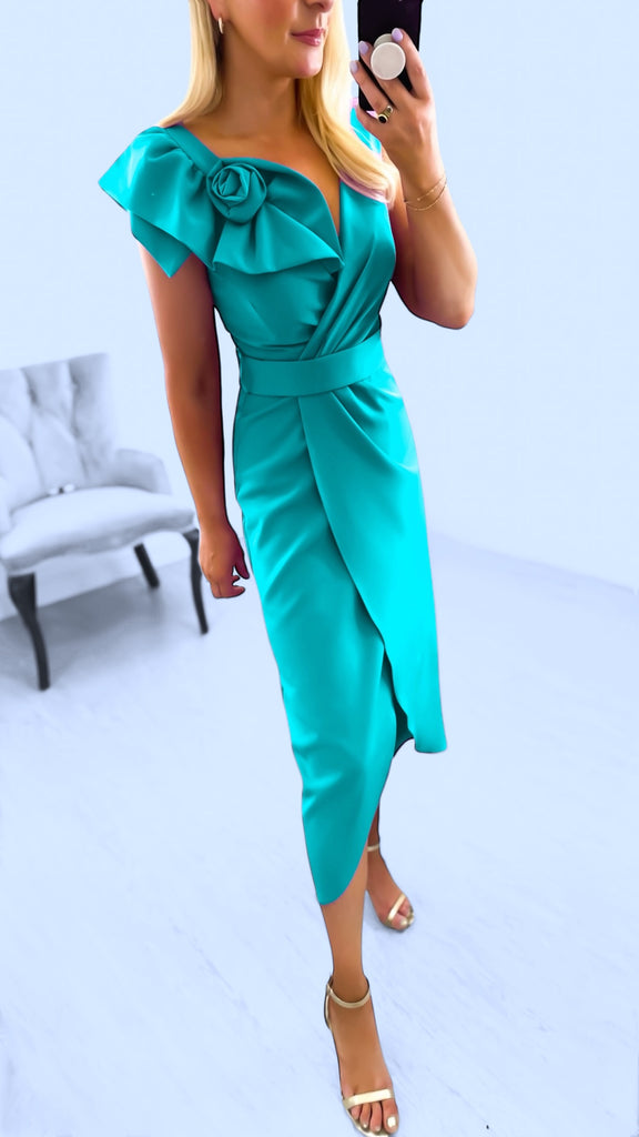 A2412 Simion Teal Drape Skirt Dress