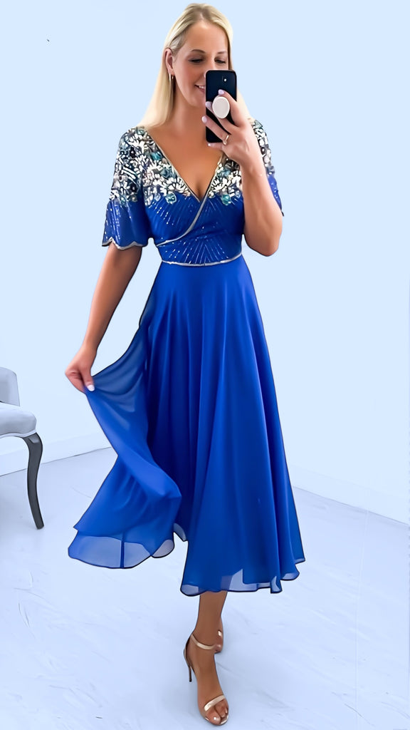A2880 Malio Royal Embellished Flare Dress