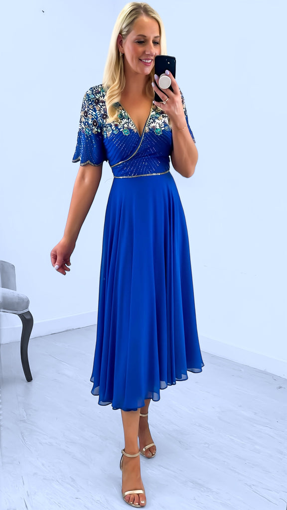 A2880 Malio Royal Embellished Flare Dress