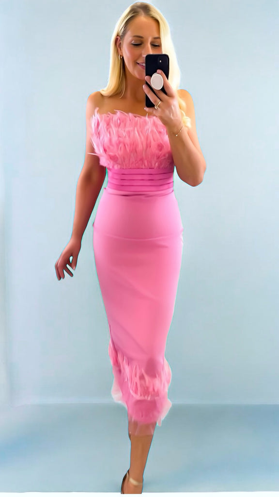 4-A2420 Gigi Pink Feather Pencil Dress