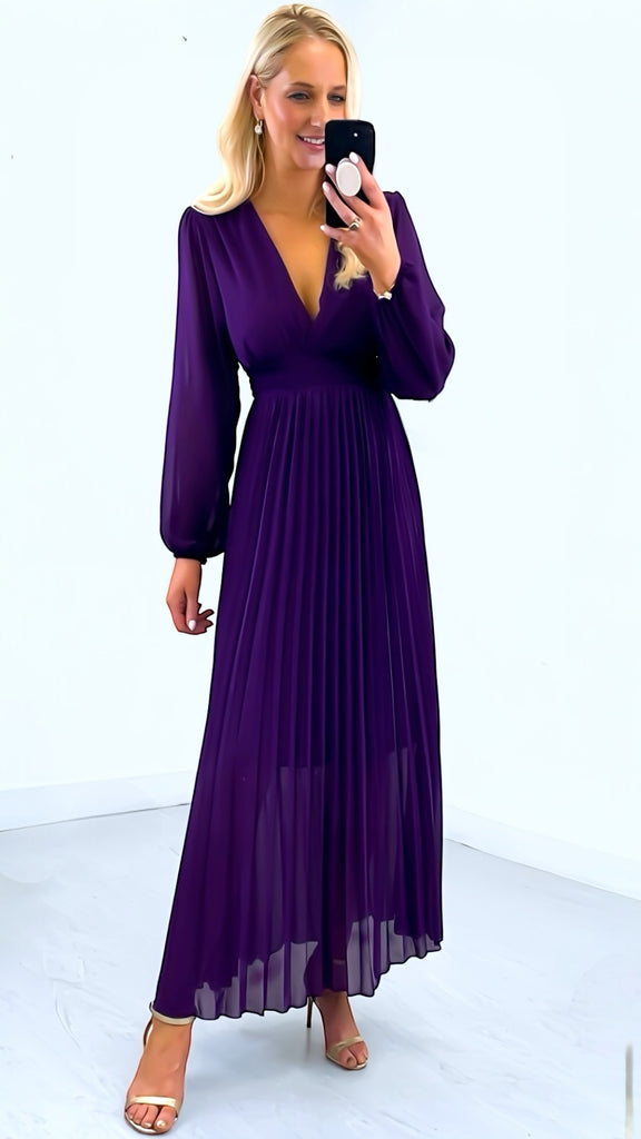 A2451 Chelle Purple Pleated Dress
