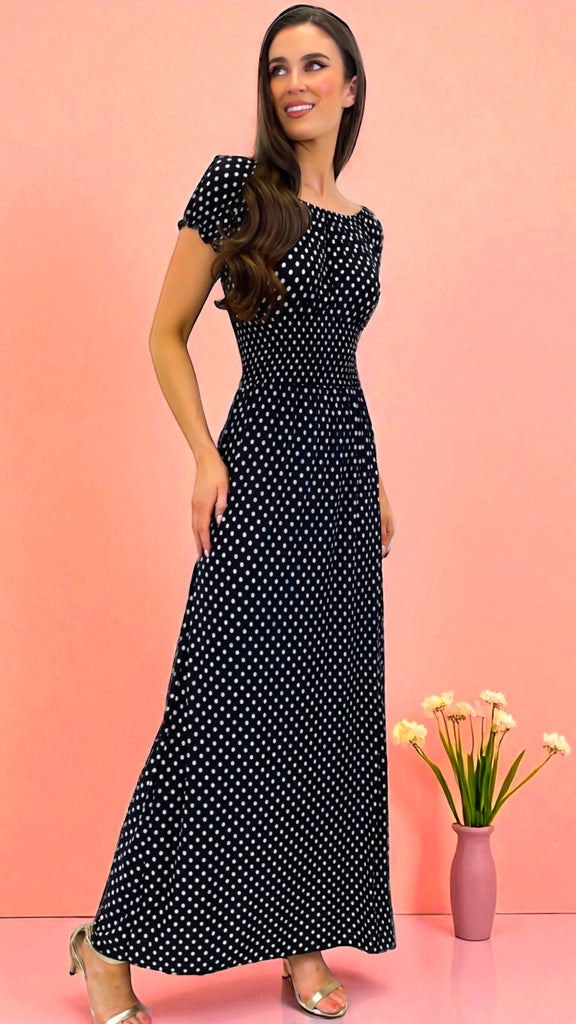 A2452 Navy Polka Dot Maxi