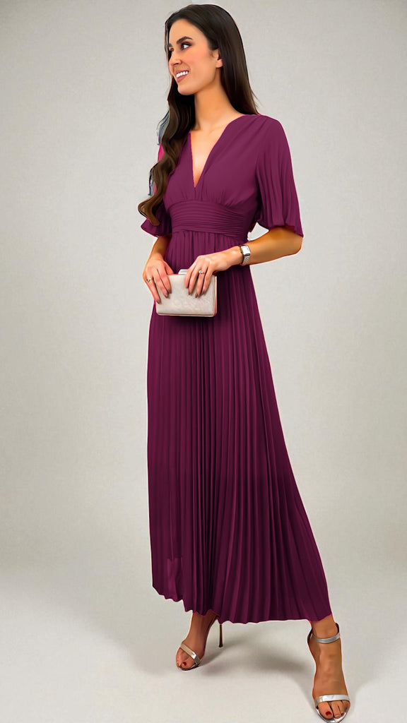 A2505 Magenta Floaty Sleeve Pleat Dress