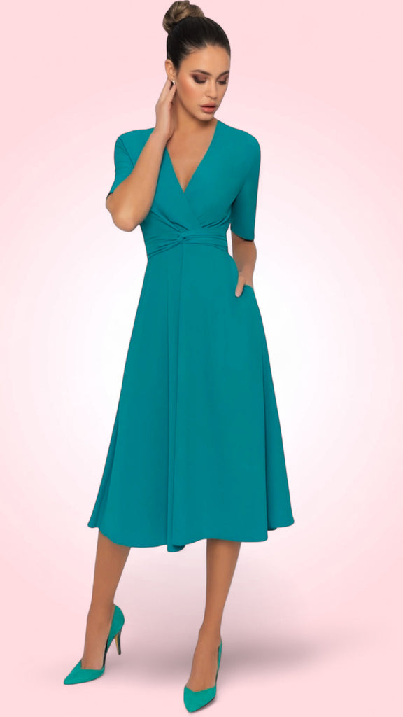 A2521 Leesa Teal Green Flare Dress