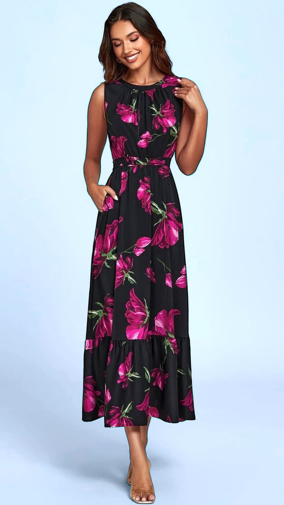 A2524 Texas Black & Pink Floral Hater Dress