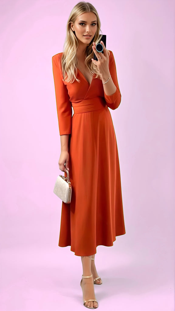 A2564 Glenis Rust Flare Dress