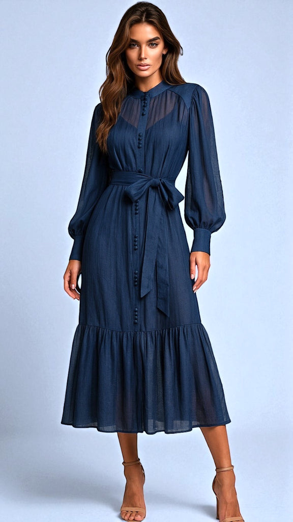A2608 Verona Navy Vintage Flounce Dress