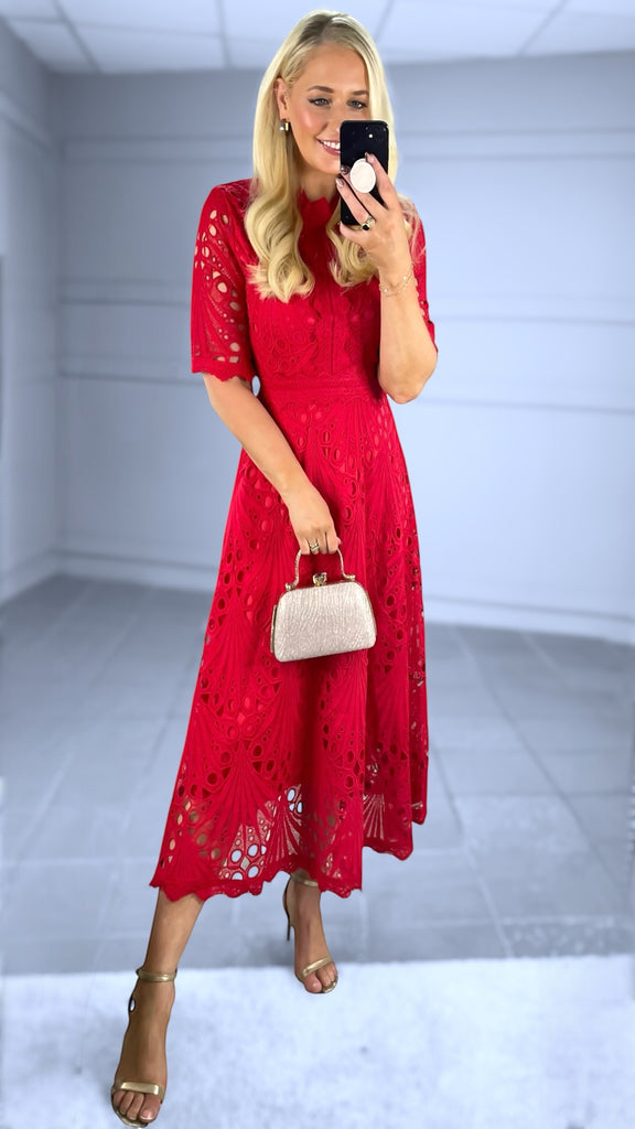 5-A2616 Evie Red Crochet Dress