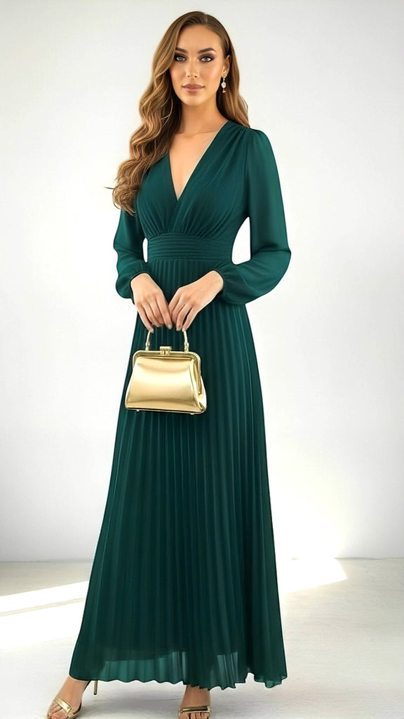 A2639 Chelle Alpine Green Pleated Dress