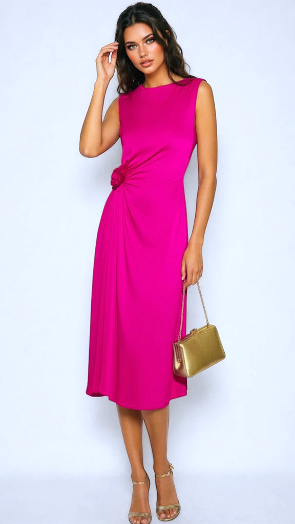 A2835B Ceandy Fuschia Flare Dress