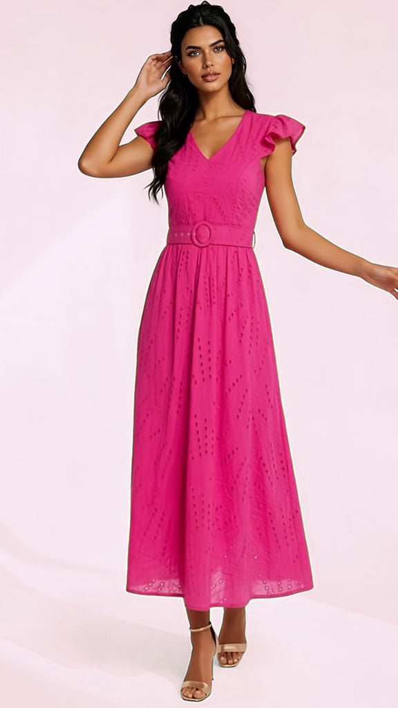 A2989B Eyelet Pink Midi Dress
