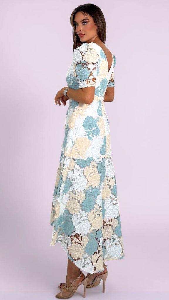 2-A3020 Martina Pastel Floral Crochet Dress