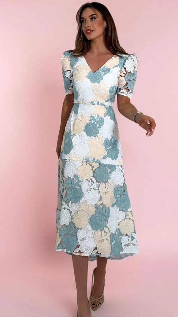 2-A3020 Martina Pastel Floral Crochet Dress