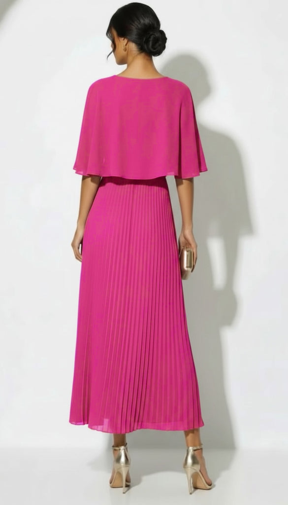 A3046 Pink Cape Pleat Dress