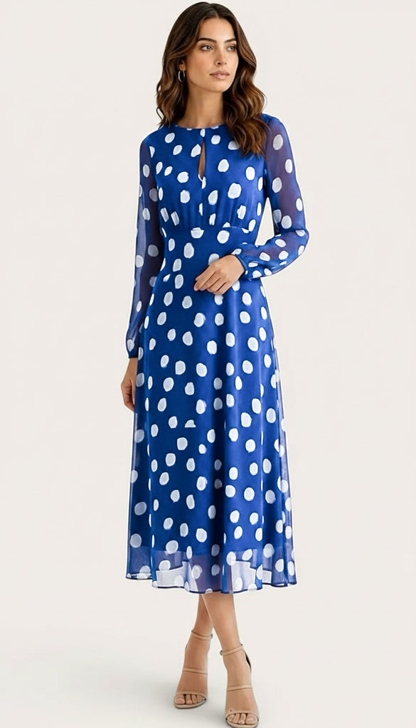 A3053 Paloma Royal Dotty Midi Dress