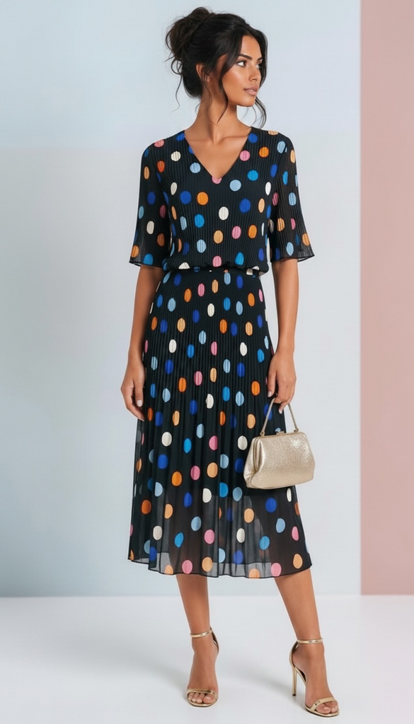 A3111 Navy Dotty Loose Top Dress