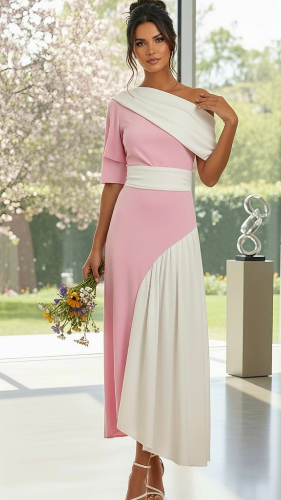 A3109 Inda Pink Contrast Flare Dress