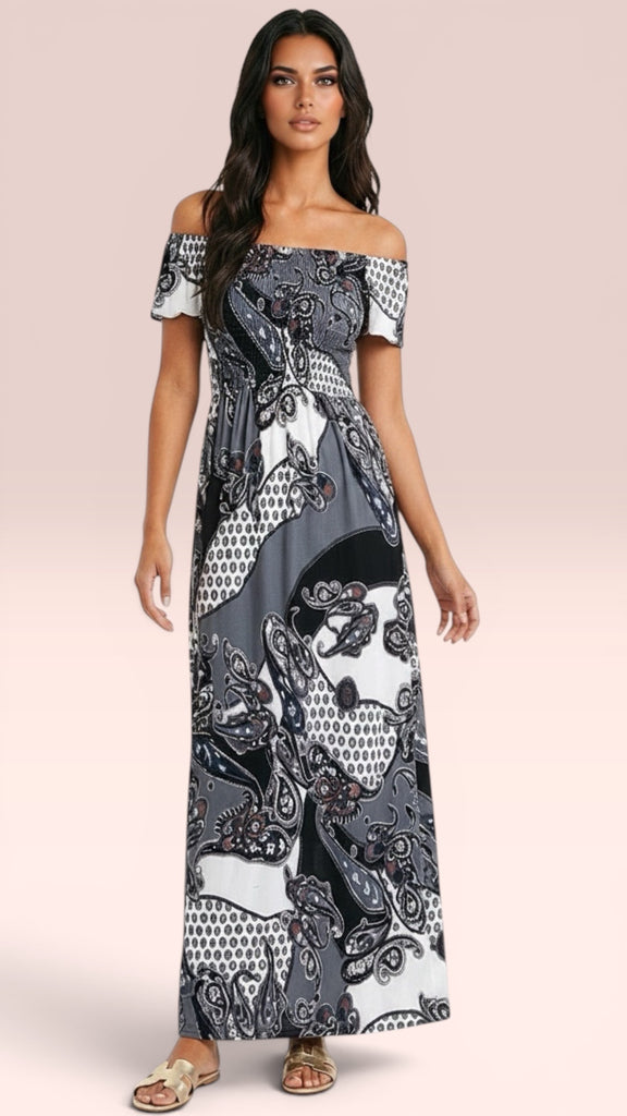 A3123 Paisley Print Maxi Dress