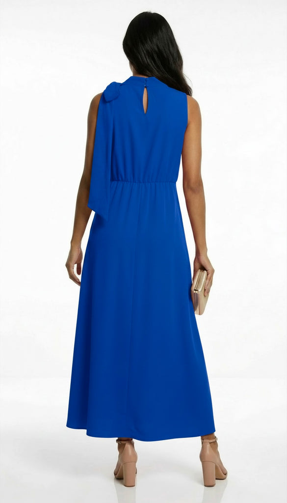 A3128 High Neck Royal Blue Midi Dress