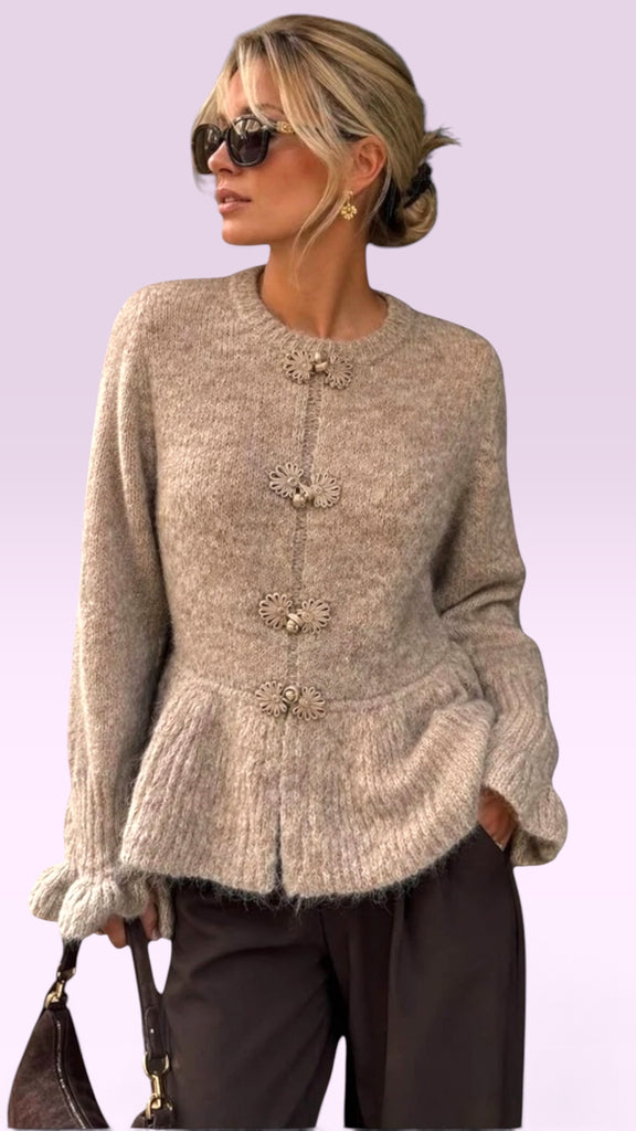 A3313 Beige Peplum Knit