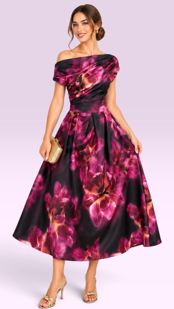A3289 Niamh Plum Print Flare Dress