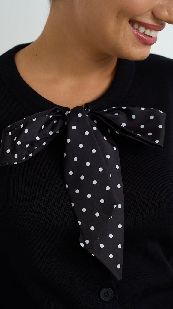 A3219 Black Fine Knit Bow Cardi