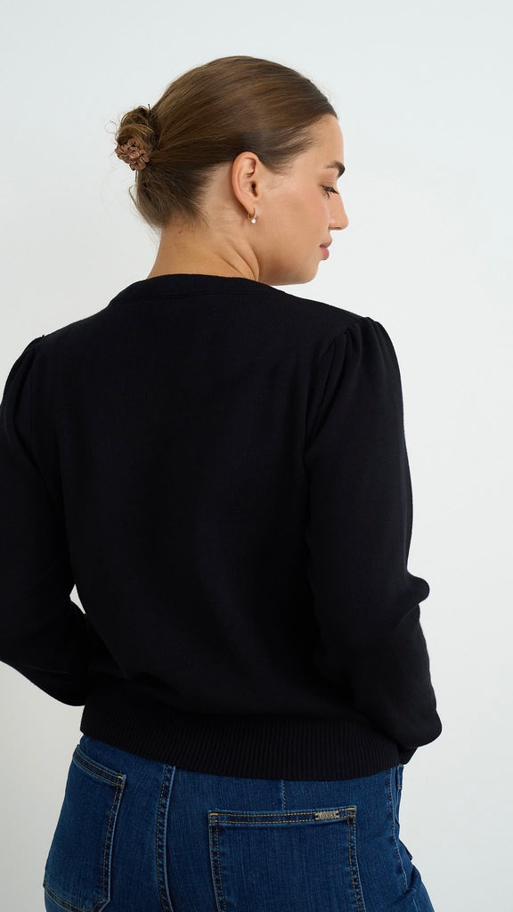 A3219 Black Fine Knit Bow Cardi