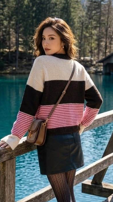 A3221 Vivien Brown Multi Knit Cardi