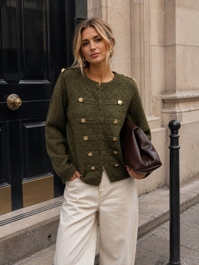 A3277 Khaki Gold Fleck Knit Cardi