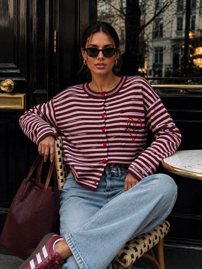 A3191 Penny Brown/Pink Stripe Motif Cardi