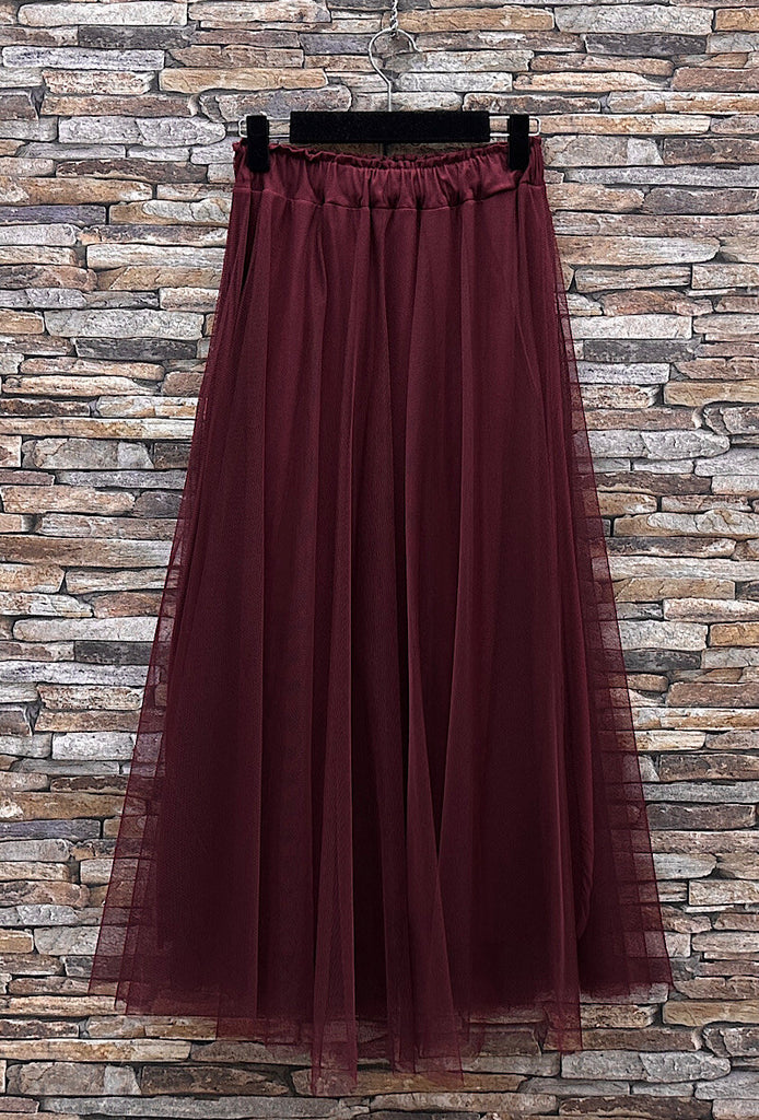 A2626 Burgundy Tulle Skirt