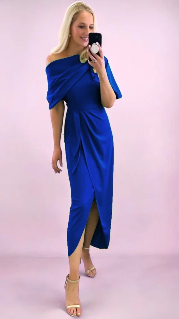 5-A2724BB Maura Royal Blue Drape Dress