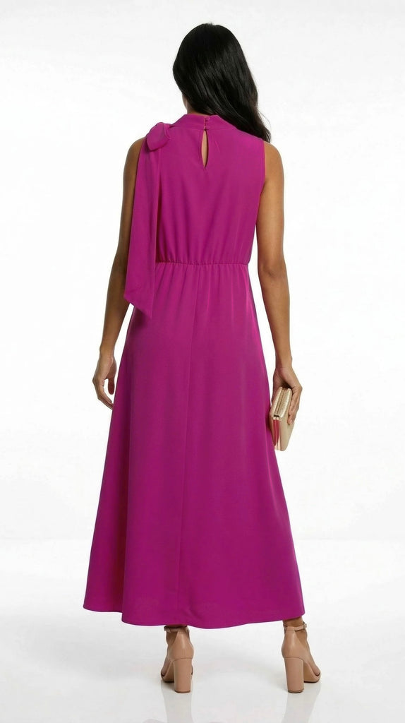 A3061 High Neck Magenta Midi Dress