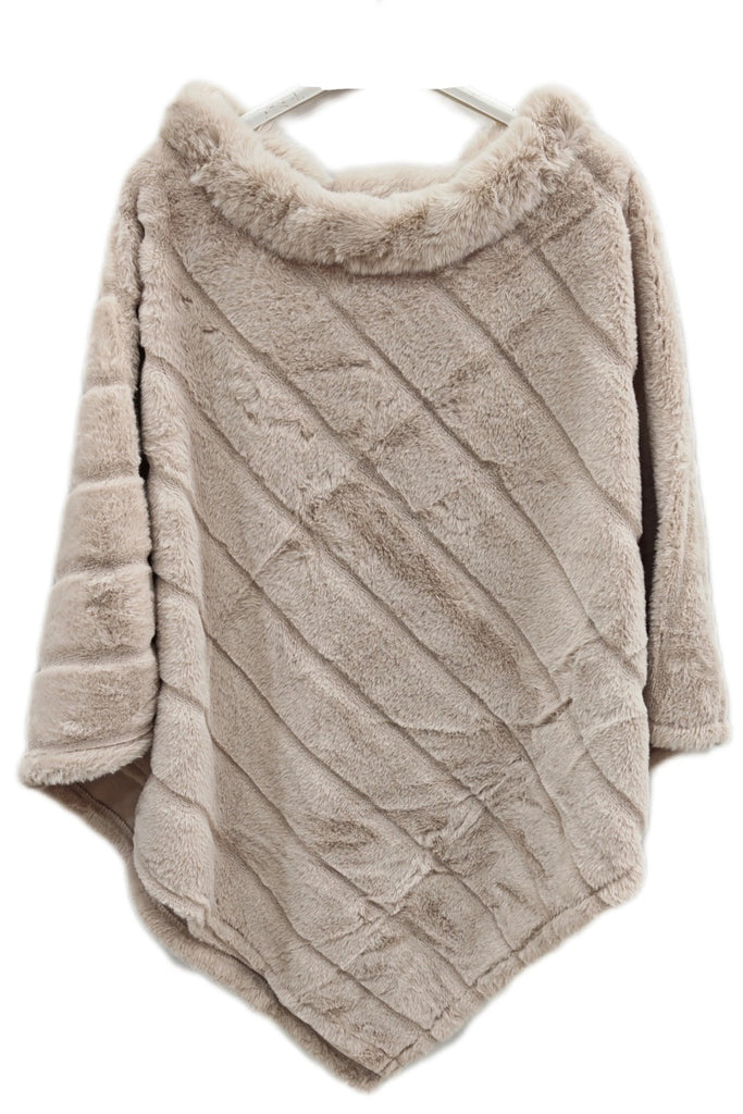 A2653 Nude Faux Fur Poncho
