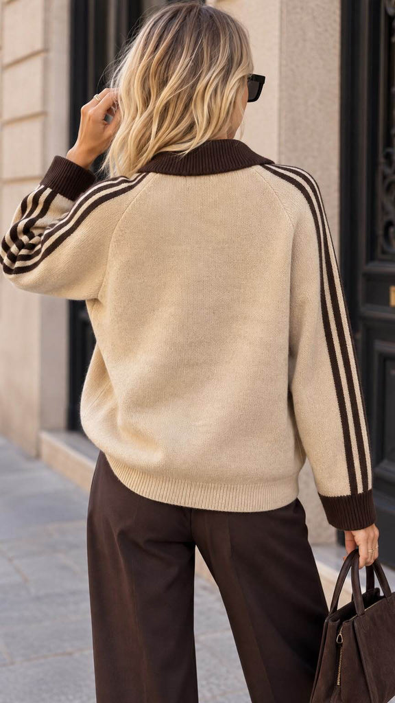 A3263 Genova Taupe Contrast Knit Top
