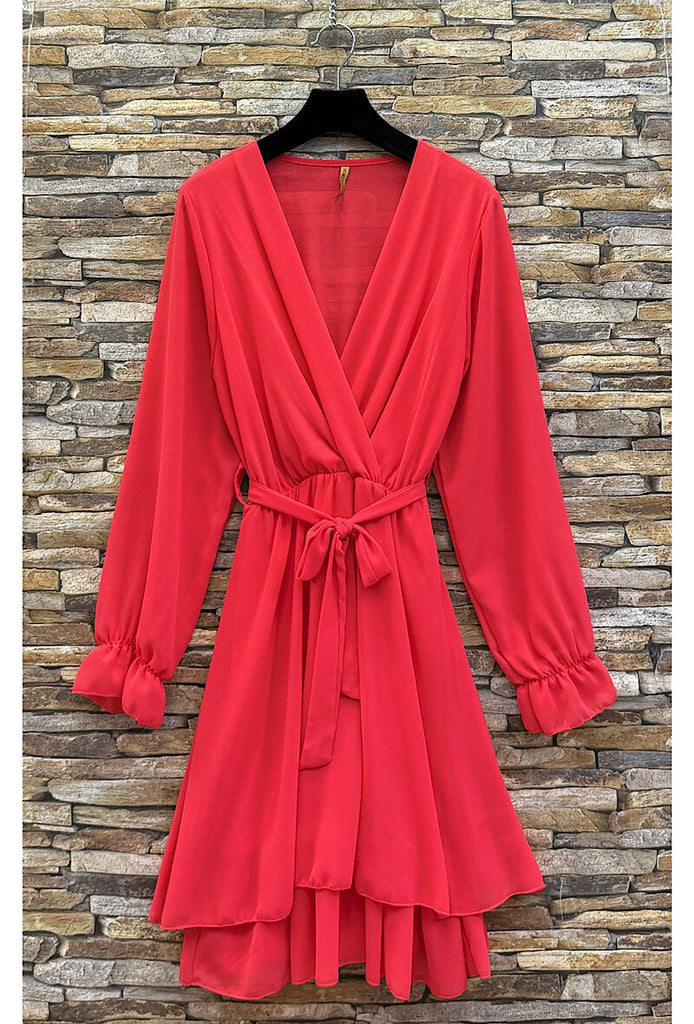 A2829 Nelia Raspberry Flounce Mini Dress