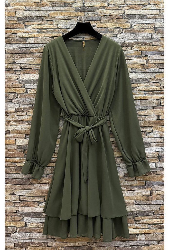 A2830 Nelia Khaki Flounce Mini Dress