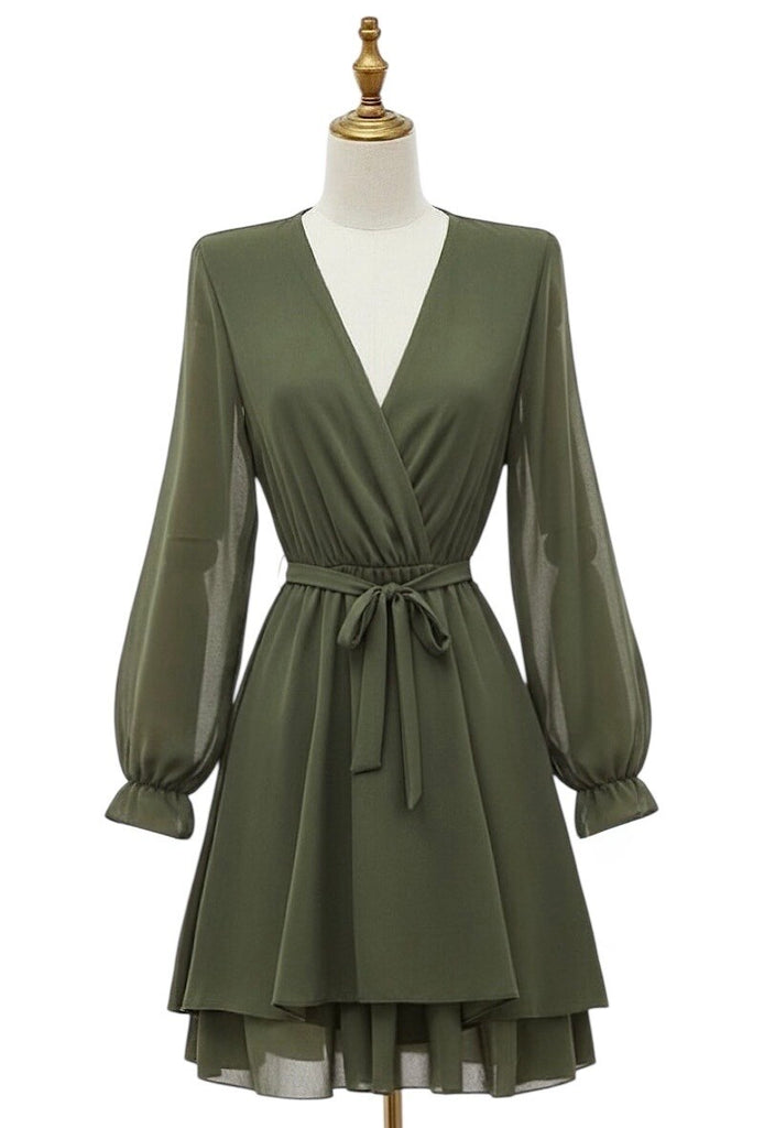 A2830 Nelia Khaki Flounce Mini Dress