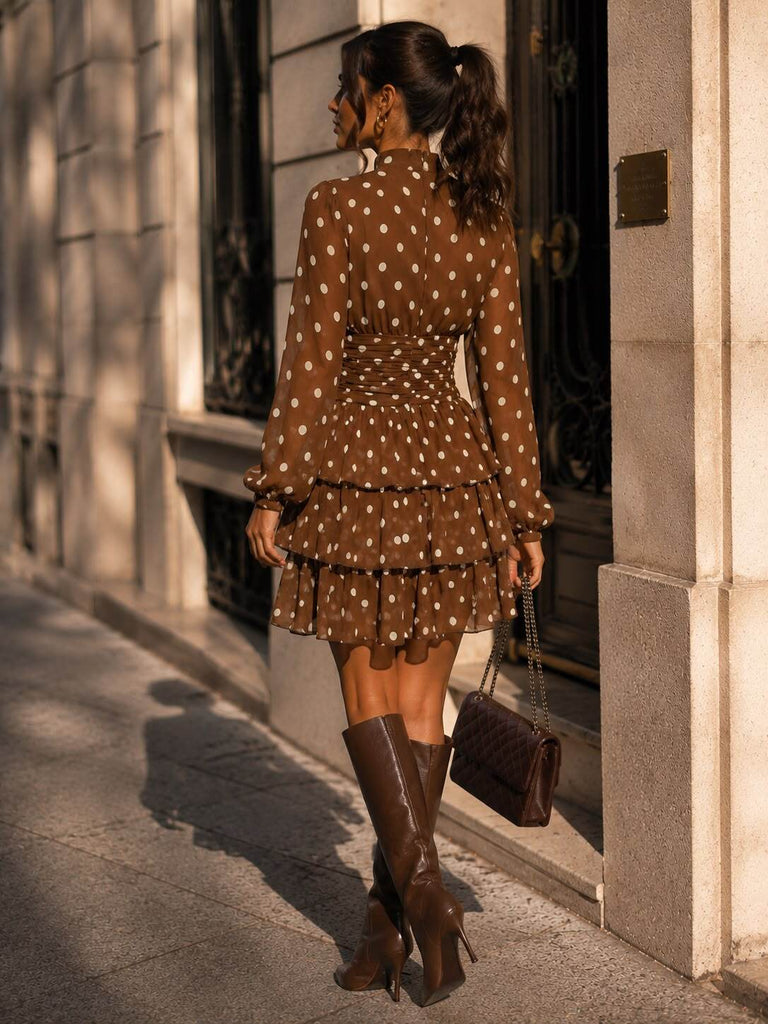 A3171 Lilibeth Brown Mini Dress (Petit Height)