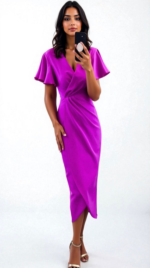 5-A2496 Fredrica Magenta Wrap Style Dress