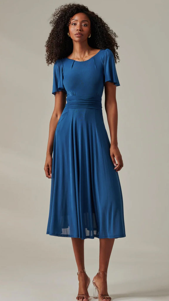 1-4-A2124 Ayla Teal Flare Dress