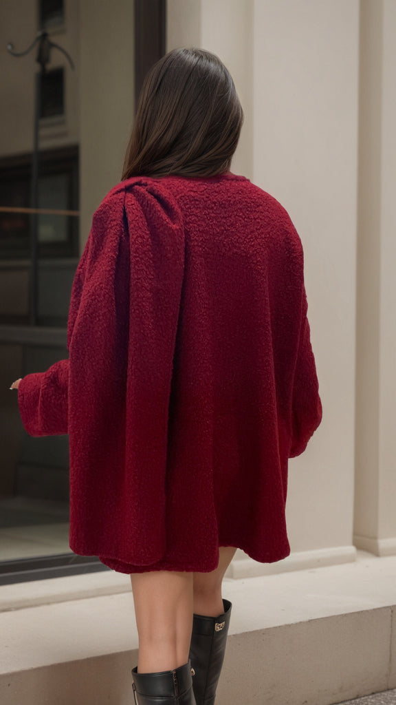 A2615 Burgundy Teddy Scarf Coat