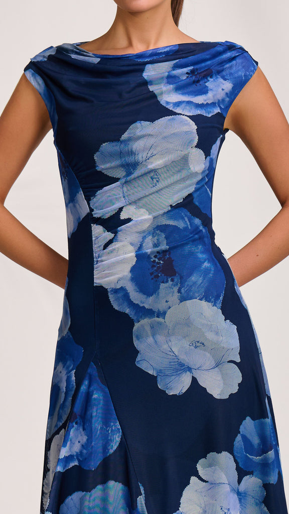 A2948 Royal Floral Asymmetrical Dress